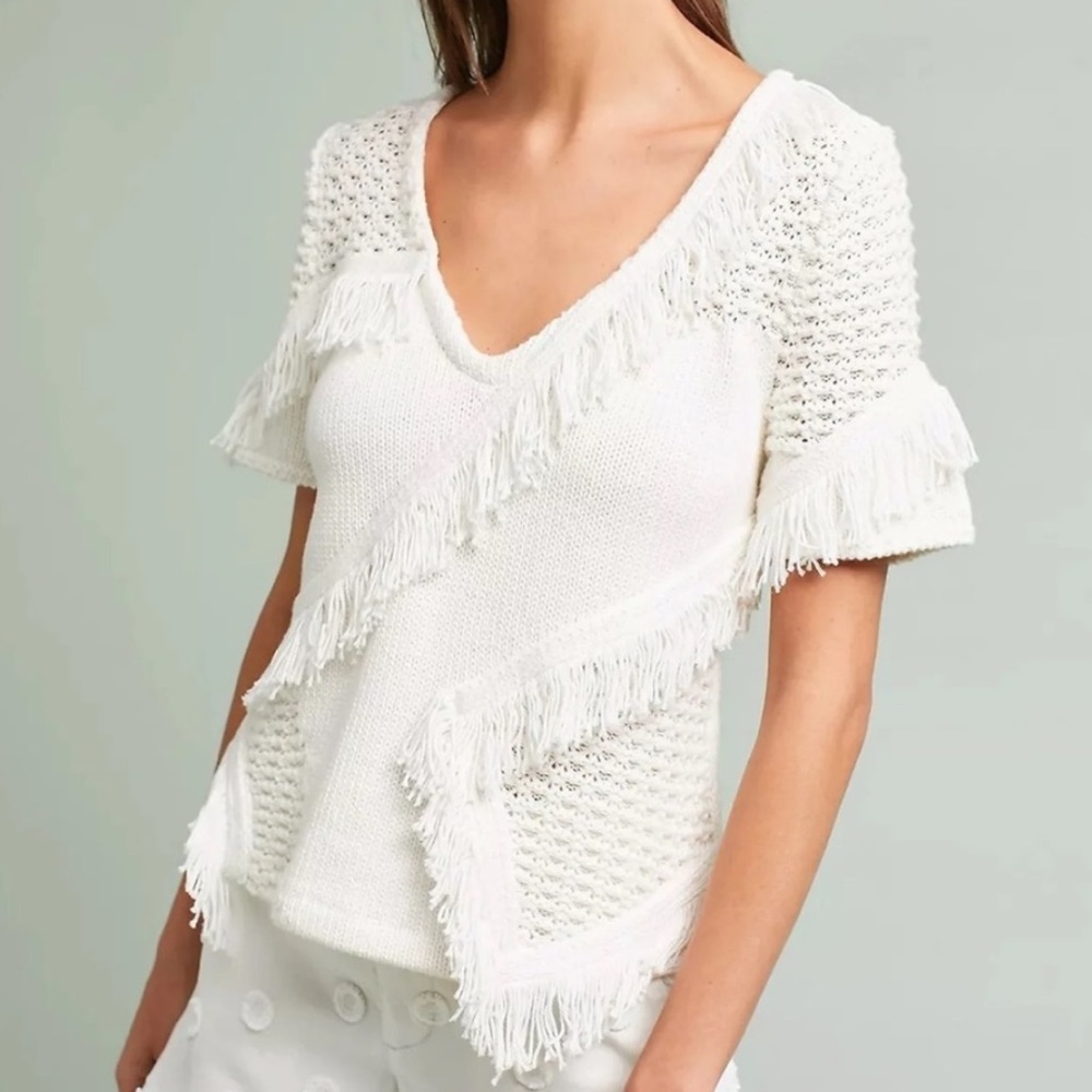 Anthropologie Kurie Fringed Pullover